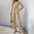 SunnyVibe V-Neck Belted Jumpsuit - S / Khaki