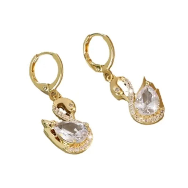 Swan Elegance: Sparkling Rhinestone Earrings Delight