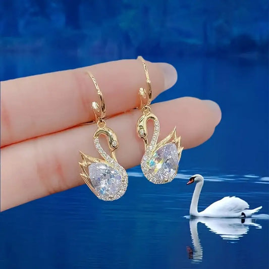 Swan Elegance: Sparkling Rhinestone Earrings Delight
