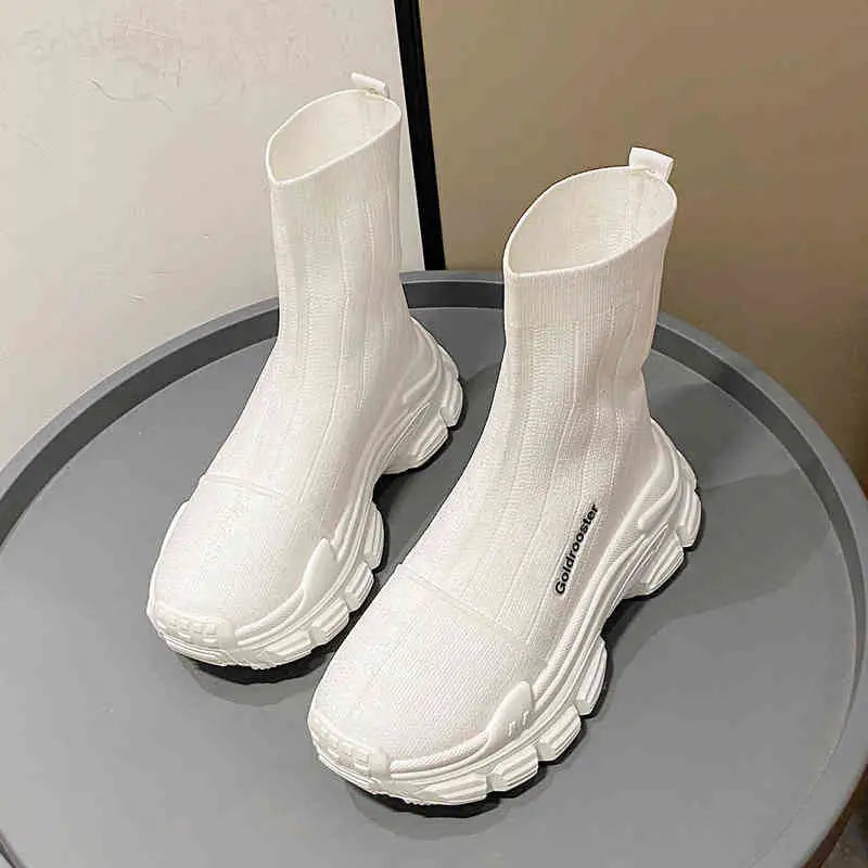Sweet Tube White High Heel Round Toe Sponge Cake Platform Shoes - Letter white / 35