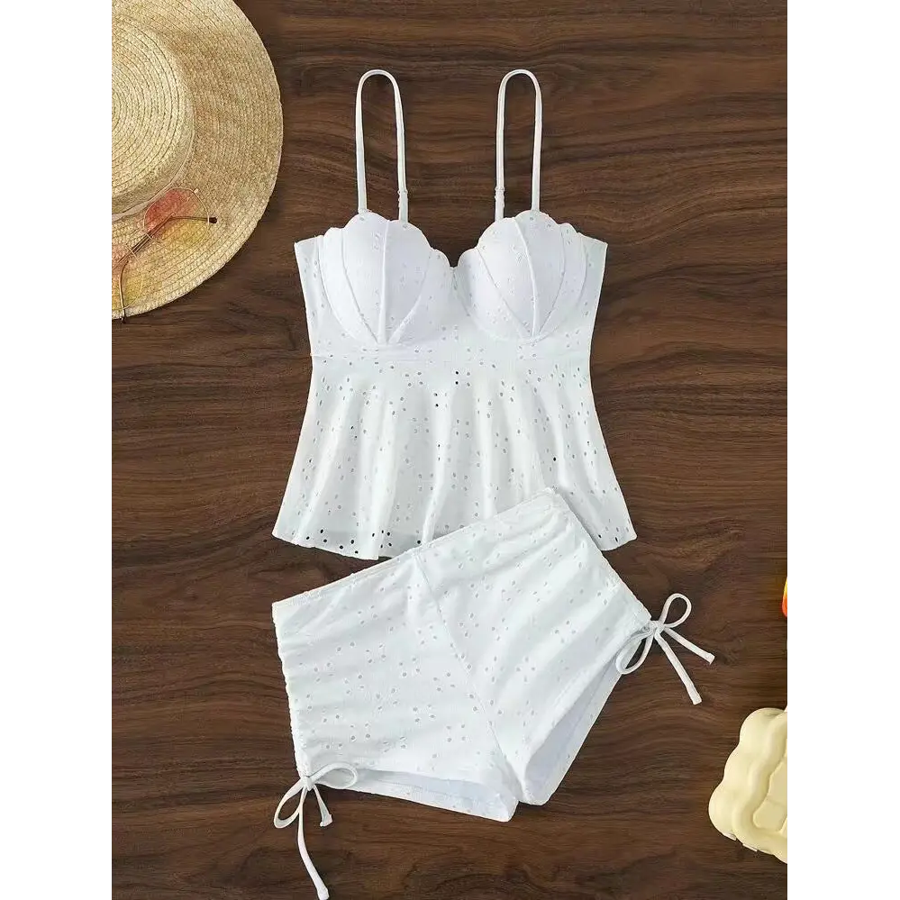 Swimsuit Hollow Shell Hard Bag Solid Color Women’s Bikini - White / S