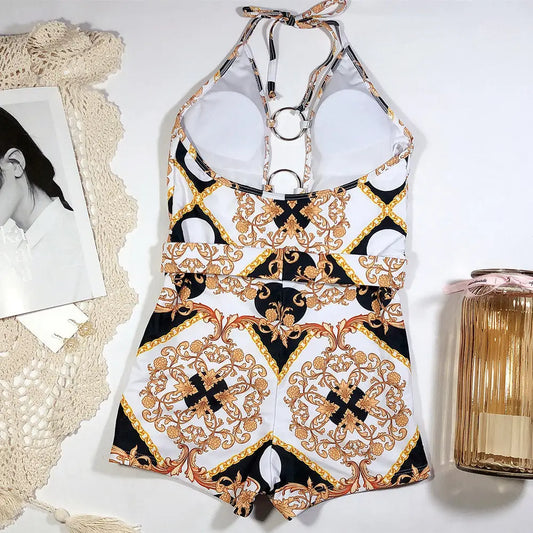 Swimsuit with printed cutout straps