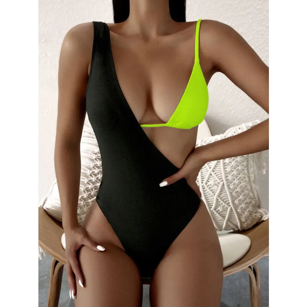 Swimwear New Solid Color Bikini Europe And America - Fluorescent green / S