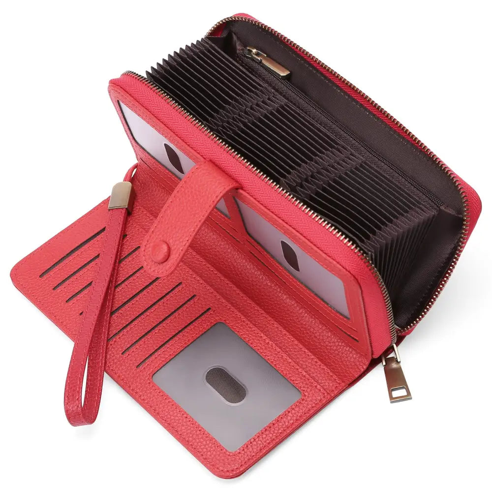 Synthetic Leather Daily Wallet with Anti-Theft Protection - Bright Red