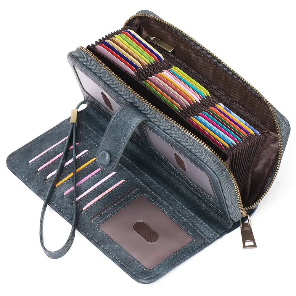 Synthetic Leather Daily Wallet with Anti-Theft Protection - Dark Blue