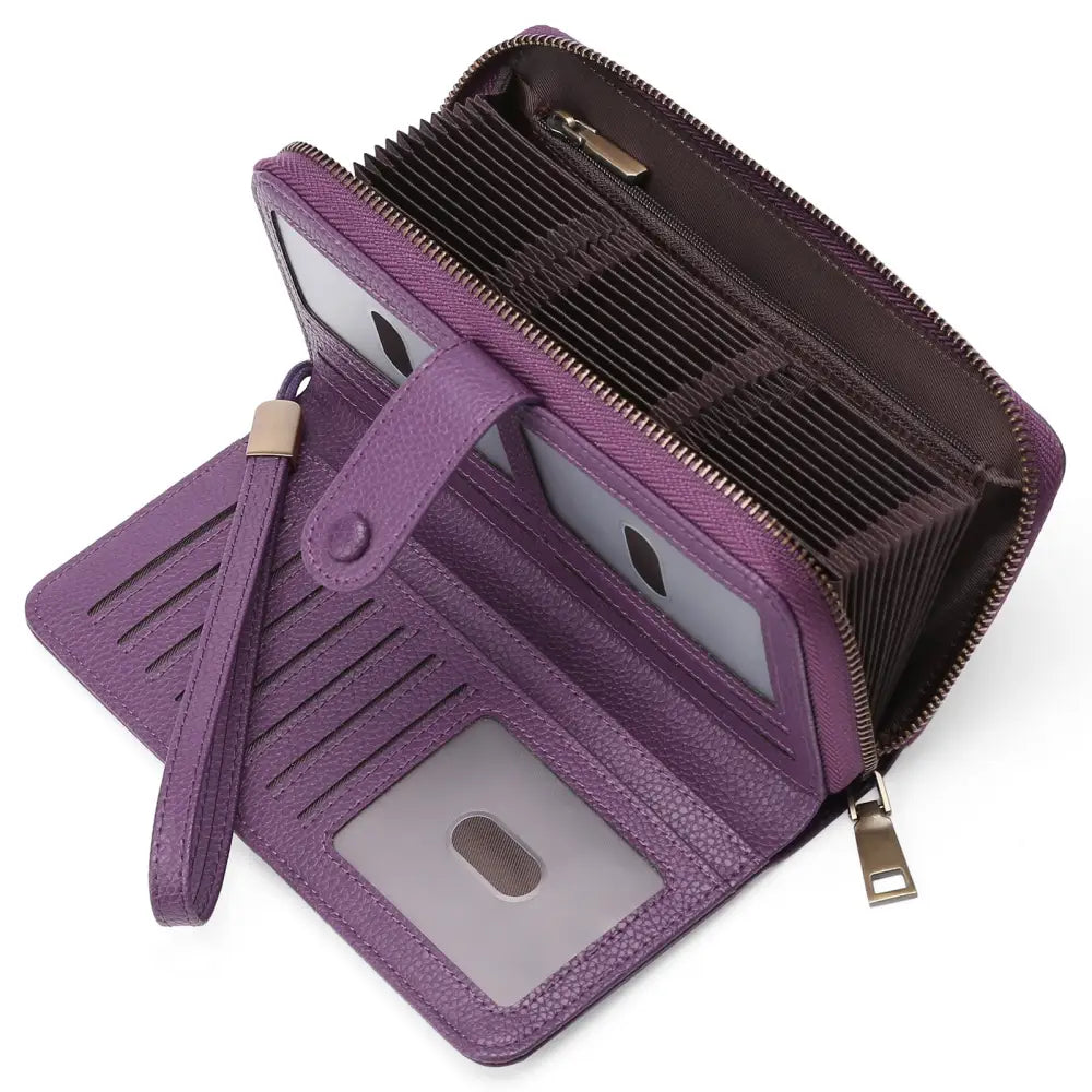 Synthetic Leather Daily Wallet with Anti-Theft Protection - Dark Purple