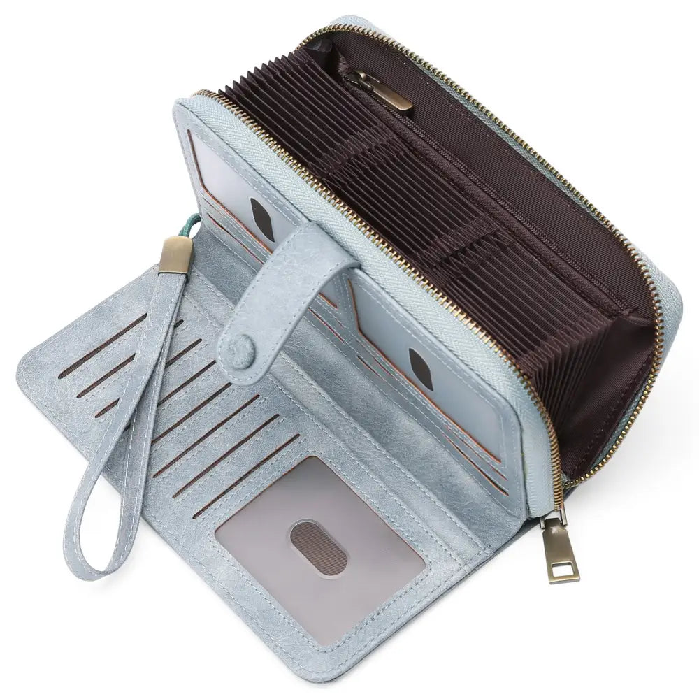 Synthetic Leather Daily Wallet with Anti-Theft Protection - Denim Blue
