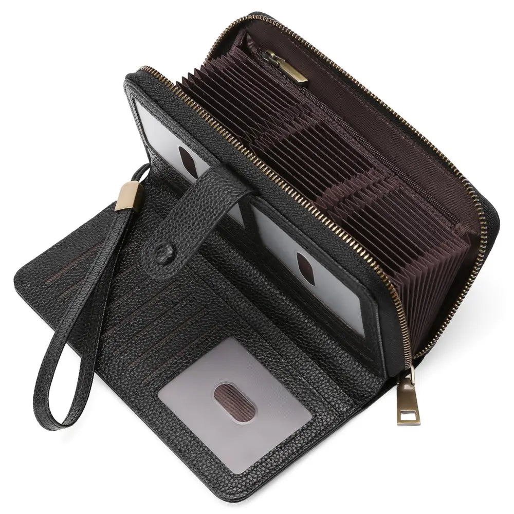 Synthetic Leather Daily Wallet with Anti-Theft Protection - Elegant Black