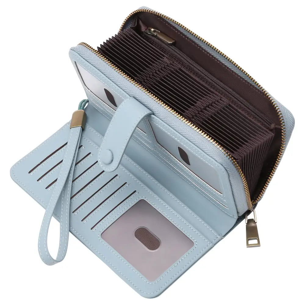 Synthetic Leather Daily Wallet with Anti-Theft Protection - Light Blue