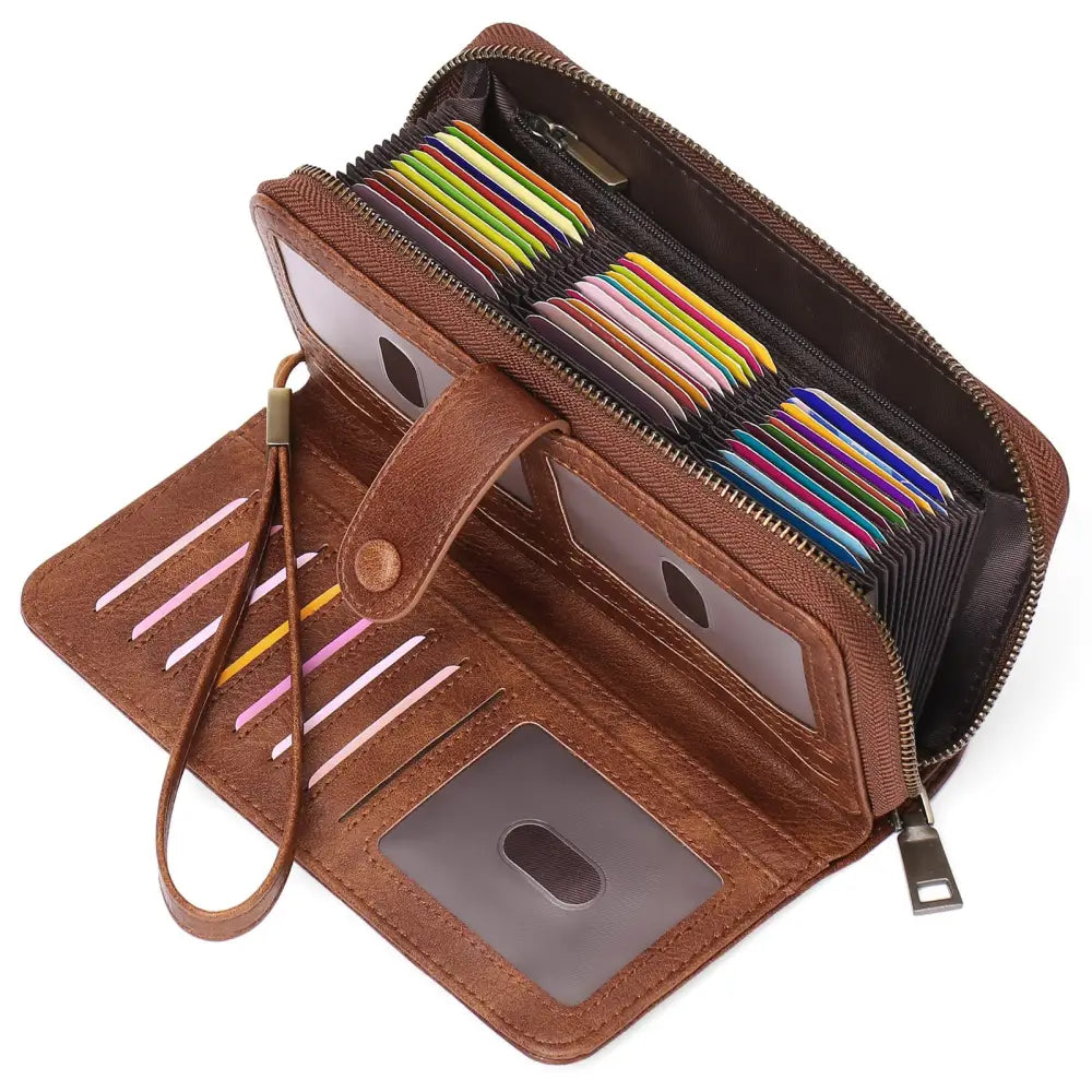 Synthetic Leather Daily Wallet with Anti-Theft Protection - Light Brown