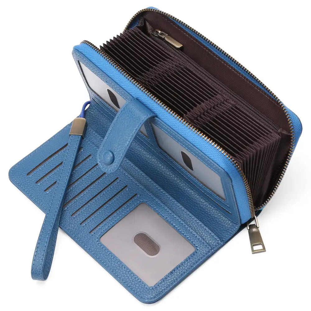 Synthetic Leather Daily Wallet with Anti-Theft Protection - Sapphire Blue
