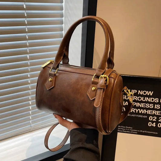 Synthetic Leather Square Handbag with Multiple Pockets