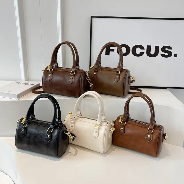 Synthetic Leather Square Handbag with Multiple Pockets
