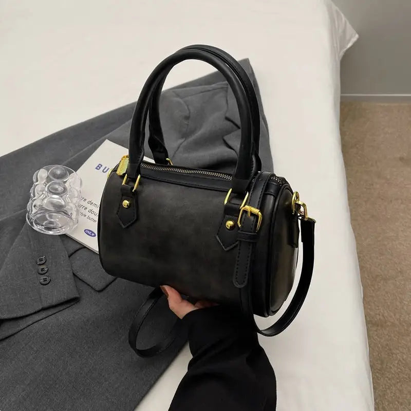 Synthetic Leather Square Handbag with Multiple Pockets