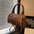 Synthetic Leather Square Handbag with Multiple Pockets - Coffee
