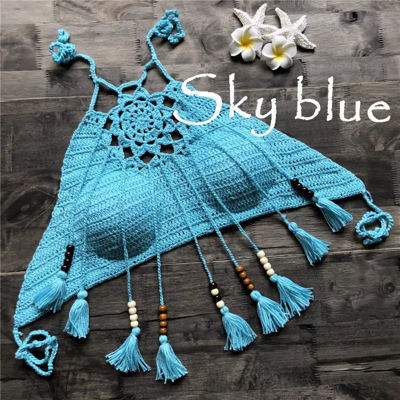 Tassel bohemian swimsuit - Celestial Blue / S
