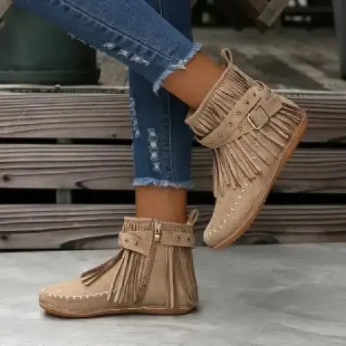 TasselWarm Double-Layer Women’s Boots - Beige / 36