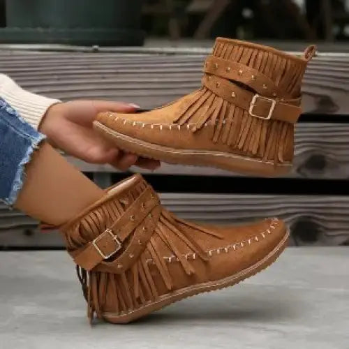 TasselWarm Double-Layer Women’s Boots - Dark Brown / 36