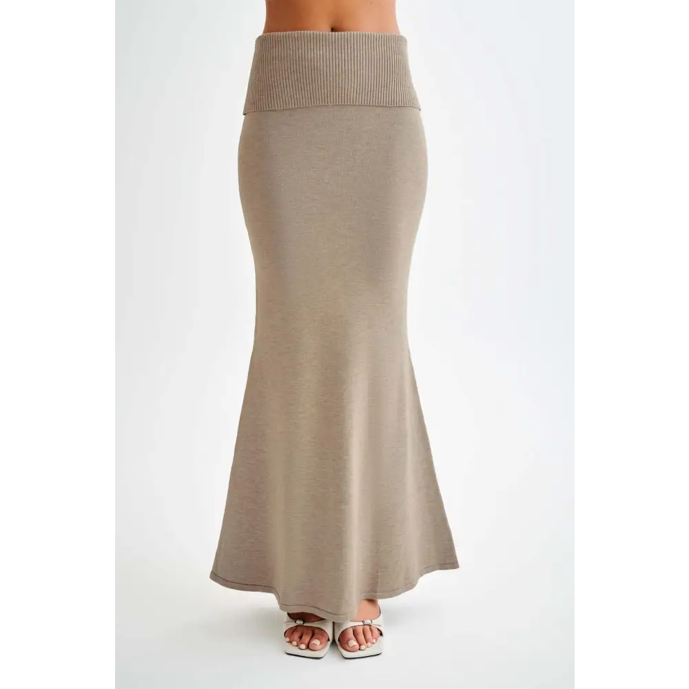 Taupe knit maxi skirt.