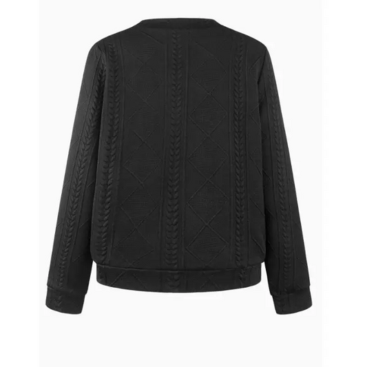 Black textured knit sweater.