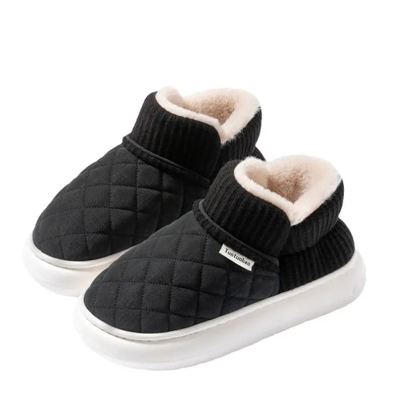 Thick Flannel Indoor Slippers with 4 cm Heel in Multiple Colors