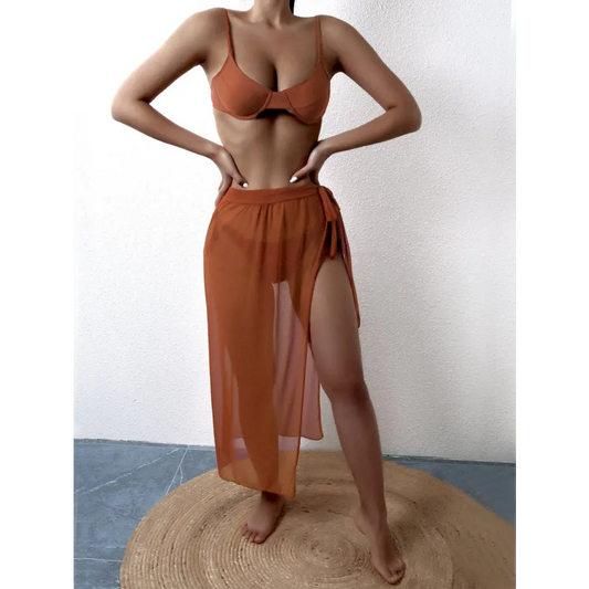 Three Piece Mesh Skirt Bikini