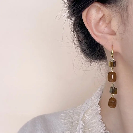 Tigereye Luxe Handmade Long Tassel Earrings - Tigereye