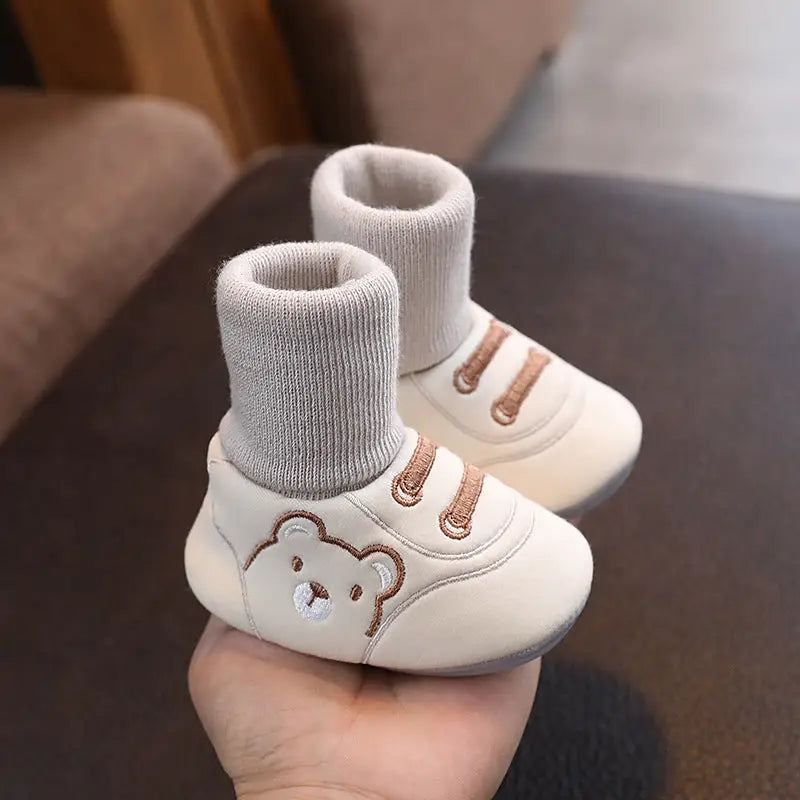 TinyTreads Non-Slip Baby Shoes - Spring cotton khaki color / Inner Length 11cm