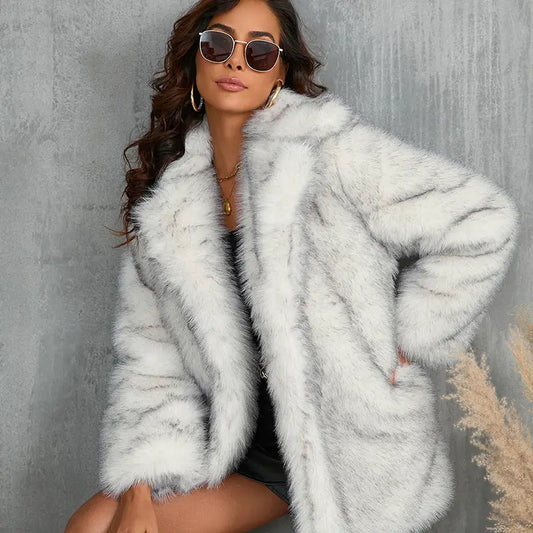 White faux fur coat.