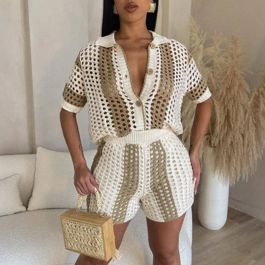Transparent Chic Knit Shorts Suit