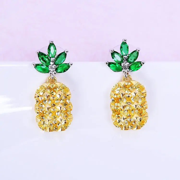 Tropical Glam: Crystal Pineapple & Coconut Earrings Set