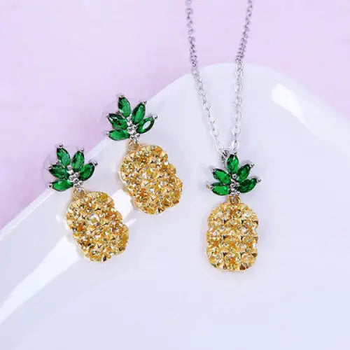 Tropical Glam: Crystal Pineapple & Coconut Earrings Set