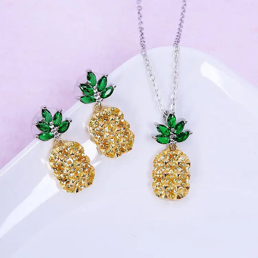 Tropical Glam: Crystal Pineapple & Coconut Earrings Set