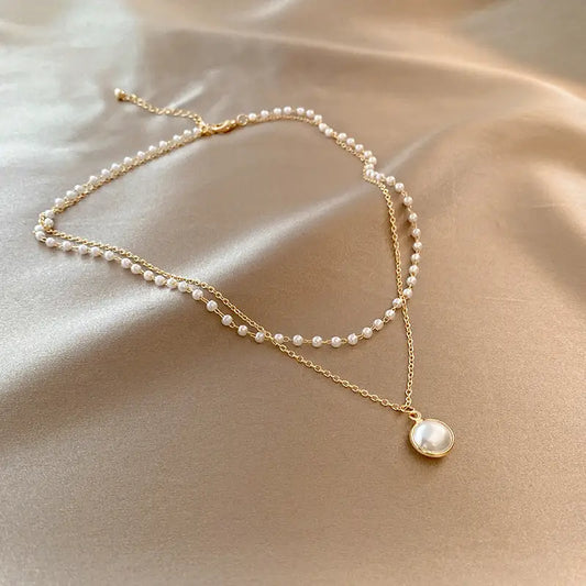 Twilight Pearl Duo: Beach Chic Clavicle Necklace - Pearl necklace