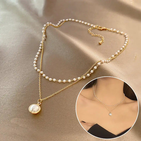 Twilight Pearl Duo: Beach Chic Clavicle Necklace - Pearl necklace