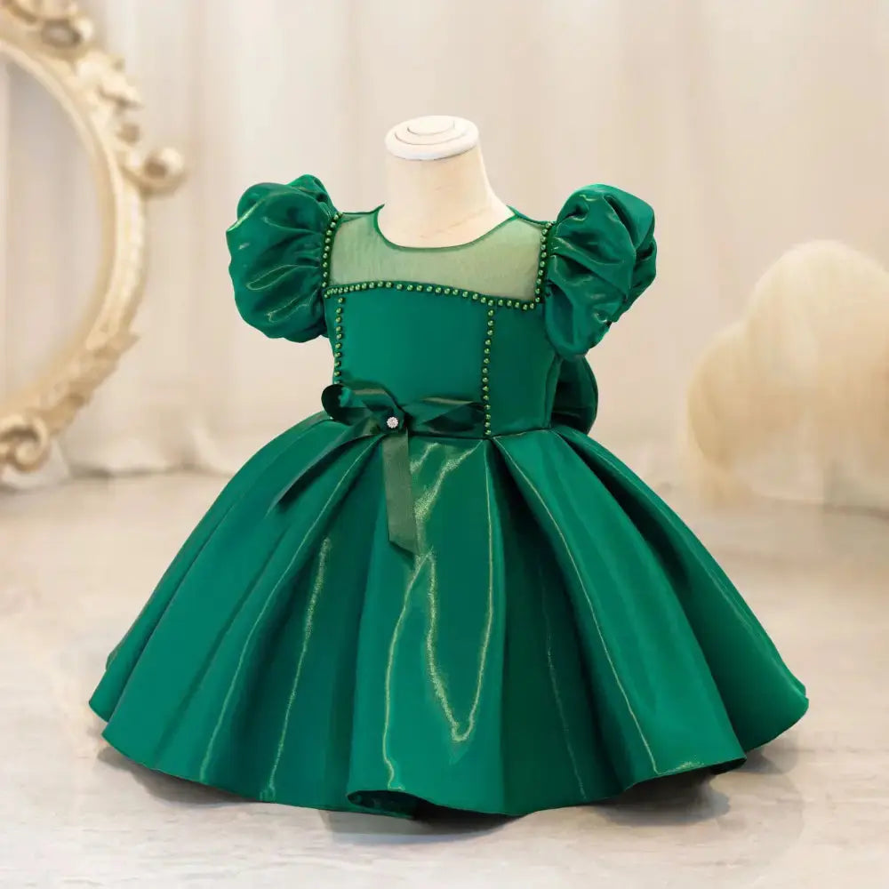 TwinkleTales Bow Puff Sleeve Princess Dress - AX174 Green / 70