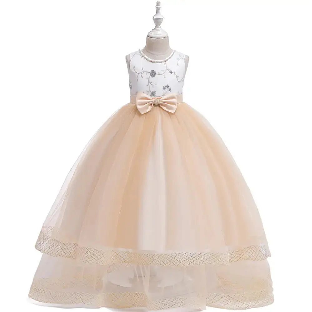 Twirl & Shine: Birthday Embroidered Tulle Dress - Gold / 120cm