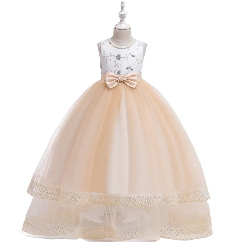 Twirl & Shine: Birthday Embroidered Tulle Dress - Gold / 120cm