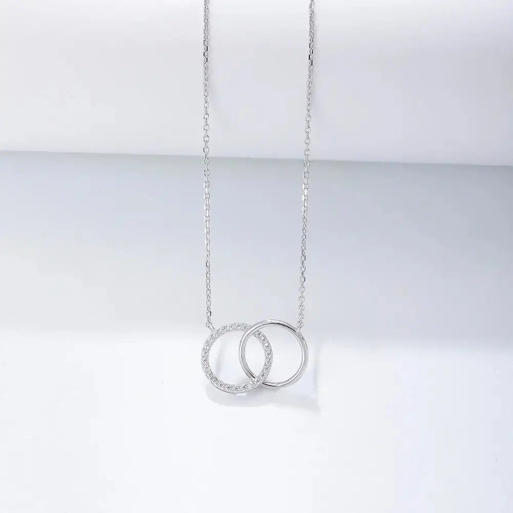 TwirlDuo: S925 Sterling Silver Double Circle Necklace - White / 925 Silver