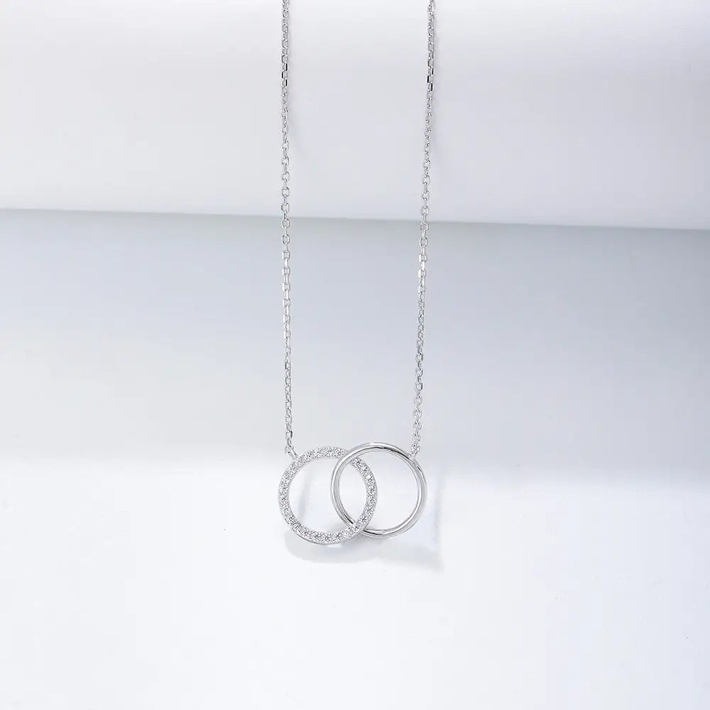 TwirlDuo: S925 Sterling Silver Double Circle Necklace - White / 925 Silver