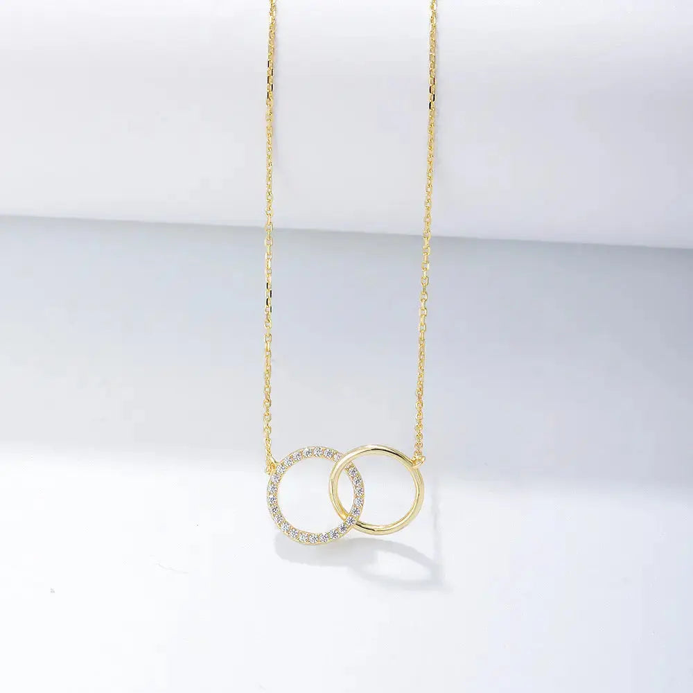 TwirlDuo: S925 Sterling Silver Double Circle Necklace - Yellow / 925 Silver