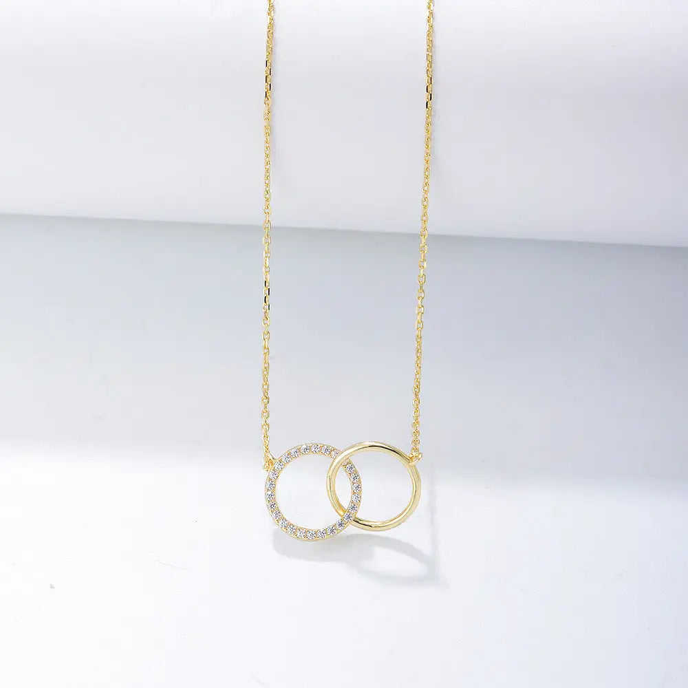 TwirlDuo: S925 Sterling Silver Double Circle Necklace - Yellow / 925 Silver
