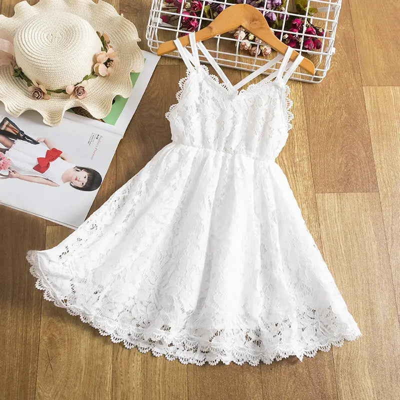 TwirlTales: Embroidered Skirt & Suspender Dress - White / 110cm