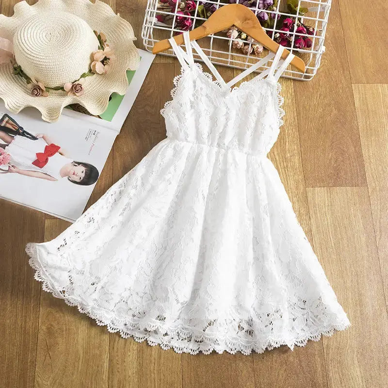TwirlTales: Embroidered Skirt & Suspender Dress - White / 110cm