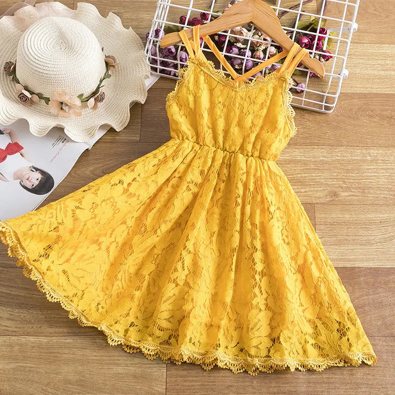TwirlTales: Embroidered Skirt & Suspender Dress - Yellow / 110cm