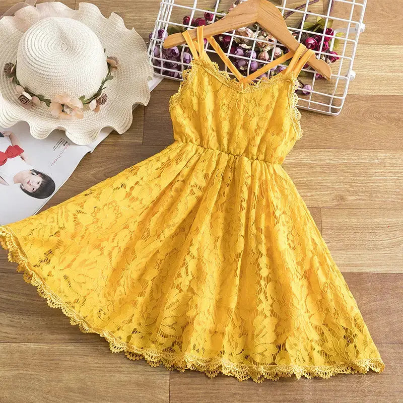TwirlTales: Embroidered Skirt & Suspender Dress - Yellow / 110cm