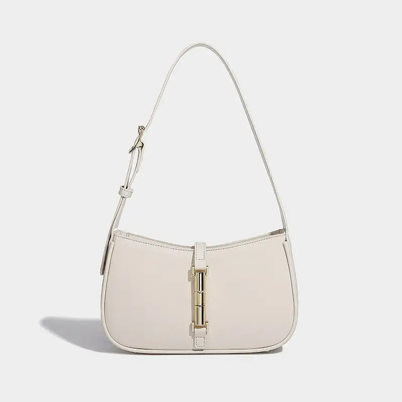 Two Layer Cowhide Leather Clamshell Handbag in Multiple Colors - Beige