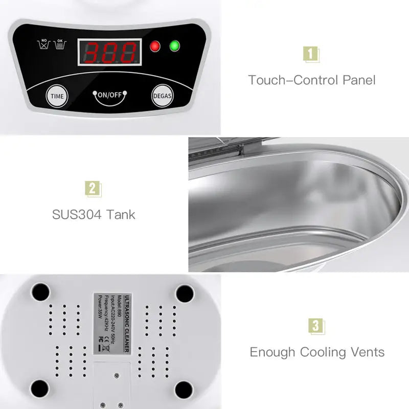 Ultrasonic Digital Household Cleaner 40KHz 20.6 x 15.2 x 13 cm