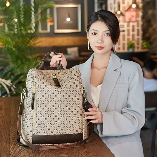 Unisex Waterproof PVC Travel Bag with Floral Print and Embossed Leather