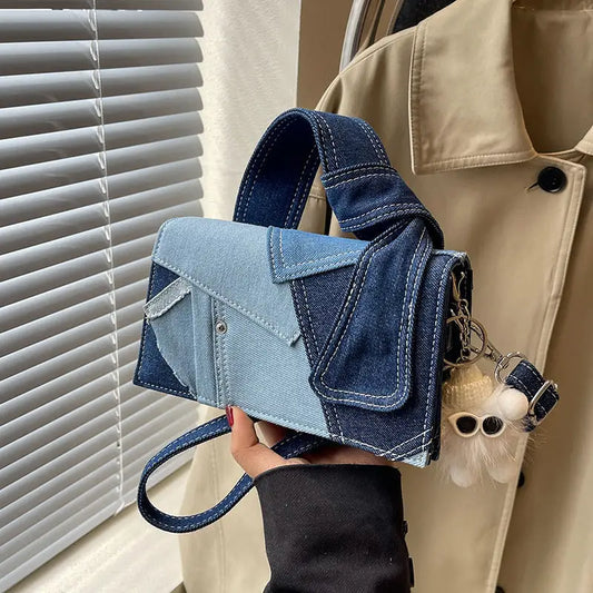 Urban Denim Blue Oxford Cloth Suitcase with Multiple Pockets